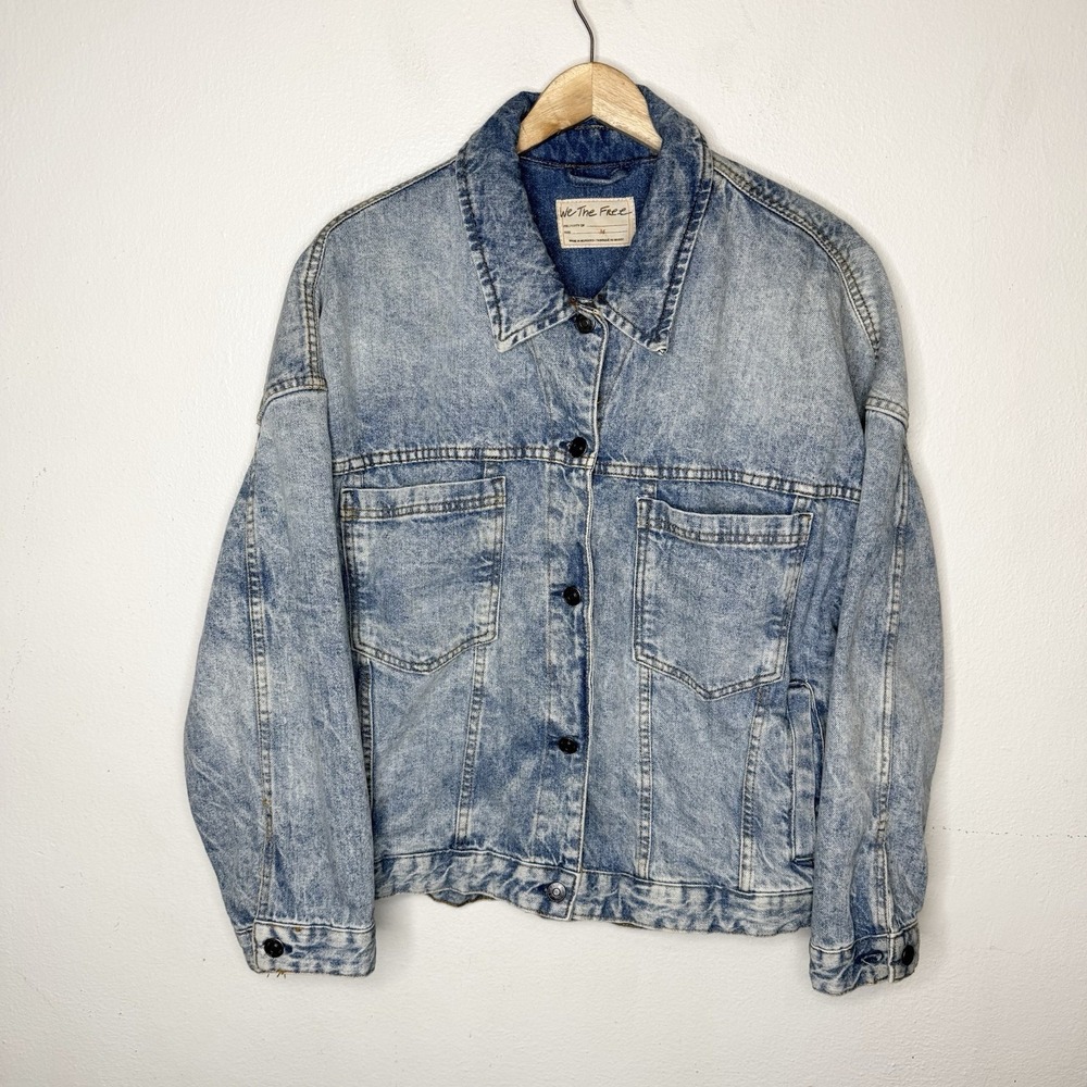 We The Free People Opal Denim Swing Jacket Slouchy Oversized Women's Medium